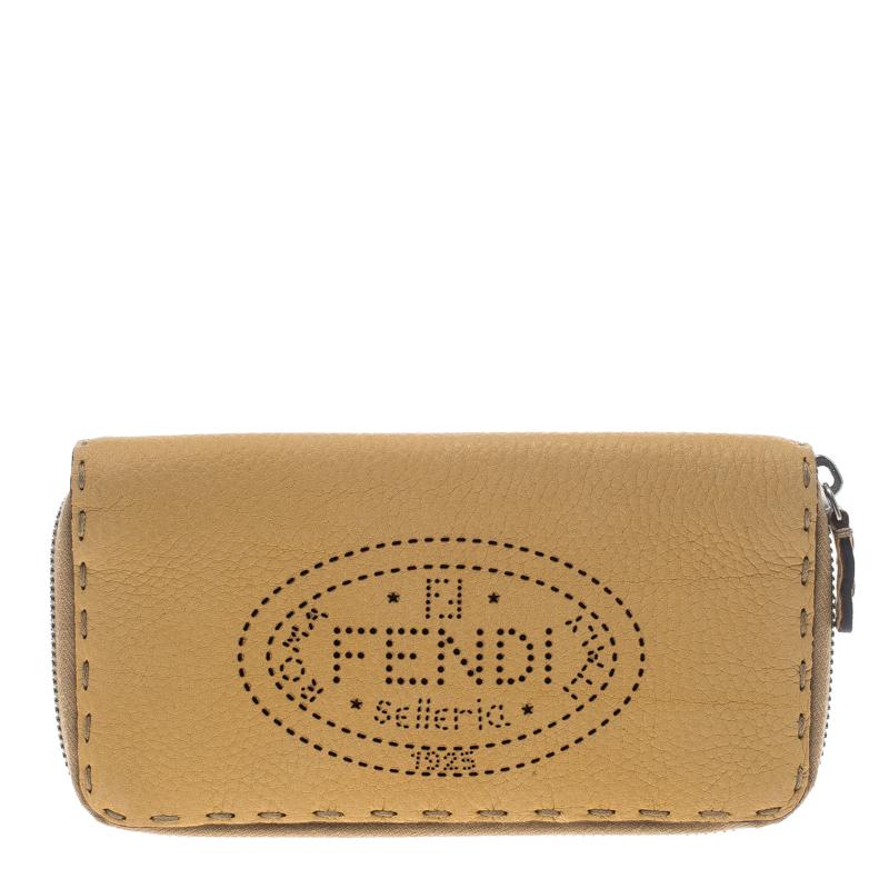 Fendi Tan Selleria Leather Zip Around Wallet