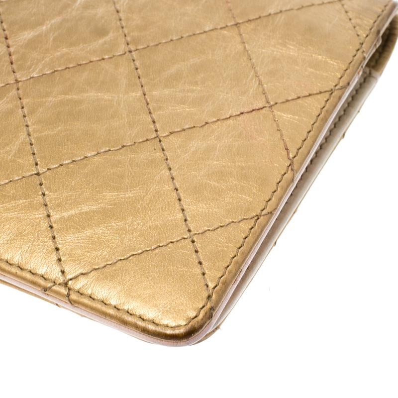 Brown Chanel Gold Quilted Leather Classic Bifold Continental Wallet