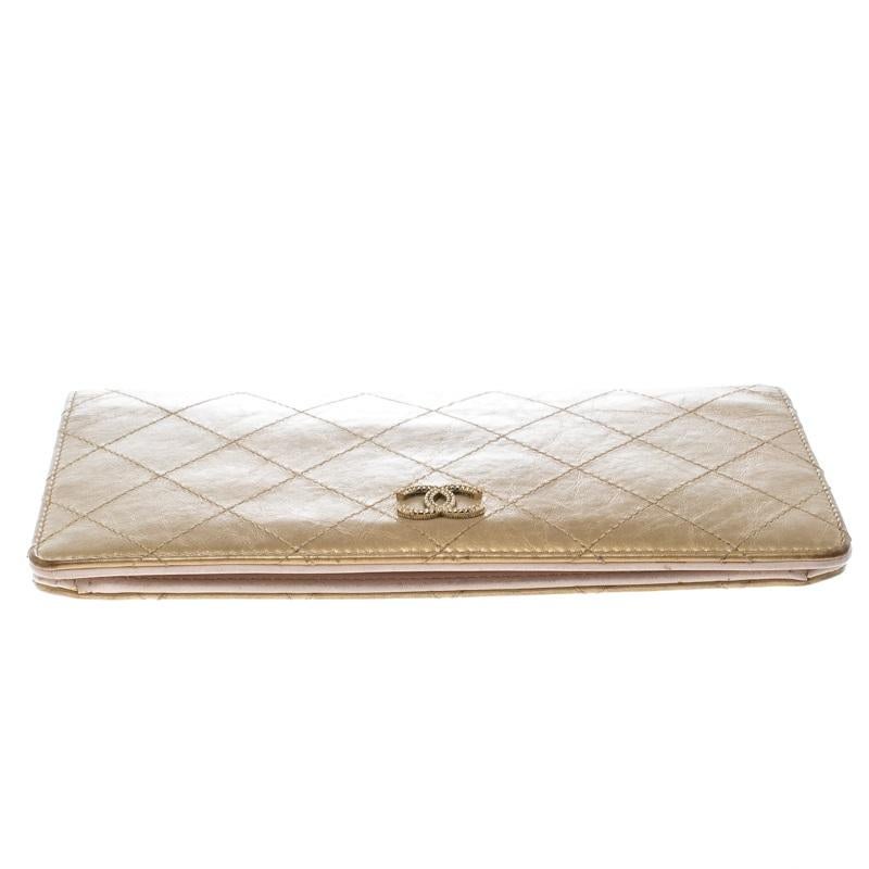 Chanel Gold Quilted Leather Classic Bifold Continental Wallet 2