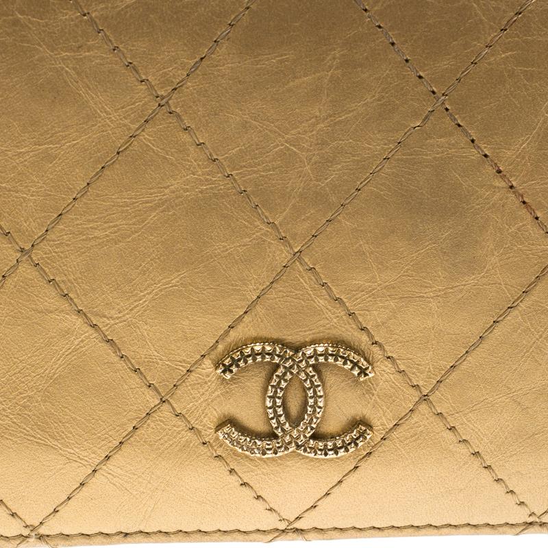 Chanel Gold Quilted Leather Classic Bifold Continental Wallet 6