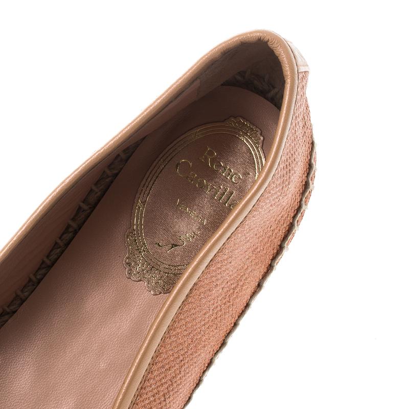 René Caovilla Peach Pink Canvas and Crystal Embellished Satin Espadrille Size 41 2
