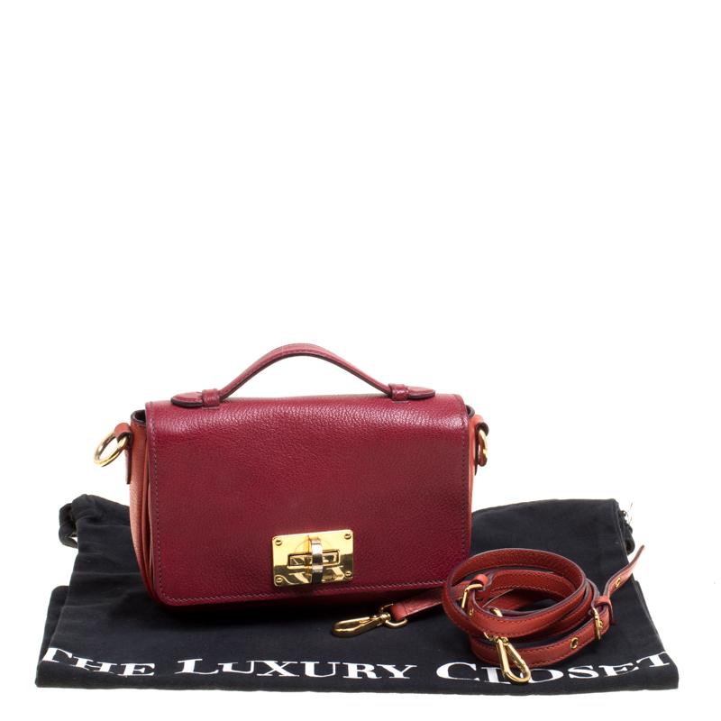 Miu Miu Red/Burgundy Leather Turnlock Crossbody Bag 1