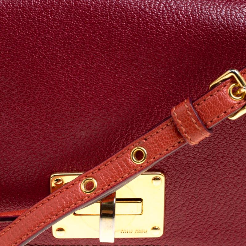 Miu Miu Red/Burgundy Leather Turnlock Crossbody Bag 2