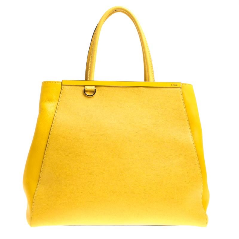 Fendi Yellow Saffiano Leather Large 2Jours Tote