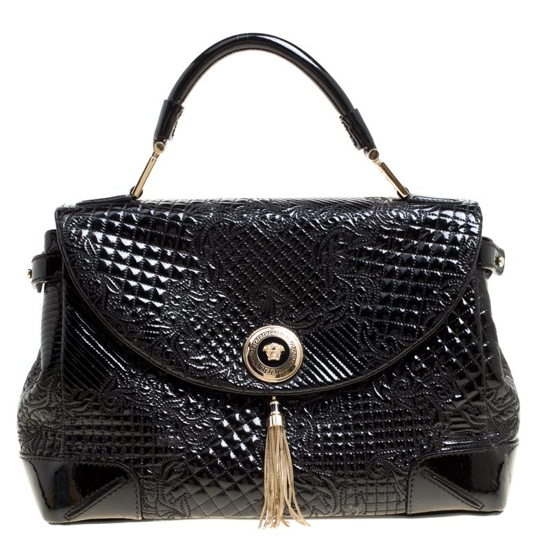 Versace Black Patent Leather Altea Top Handle Bag