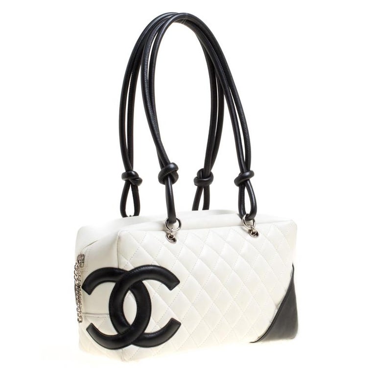 Chanel White Quilted Leather Cambon Ligne Bowler Bag at 1stDibs