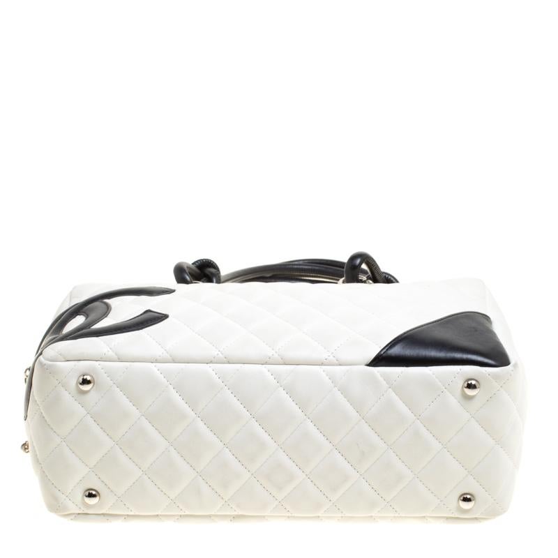 Chanel White Quilted Leather Cambon Ligne Bowler Bag 1