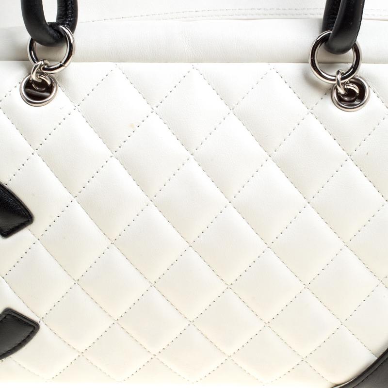Chanel White Quilted Leather Cambon Ligne Bowler Bag 2