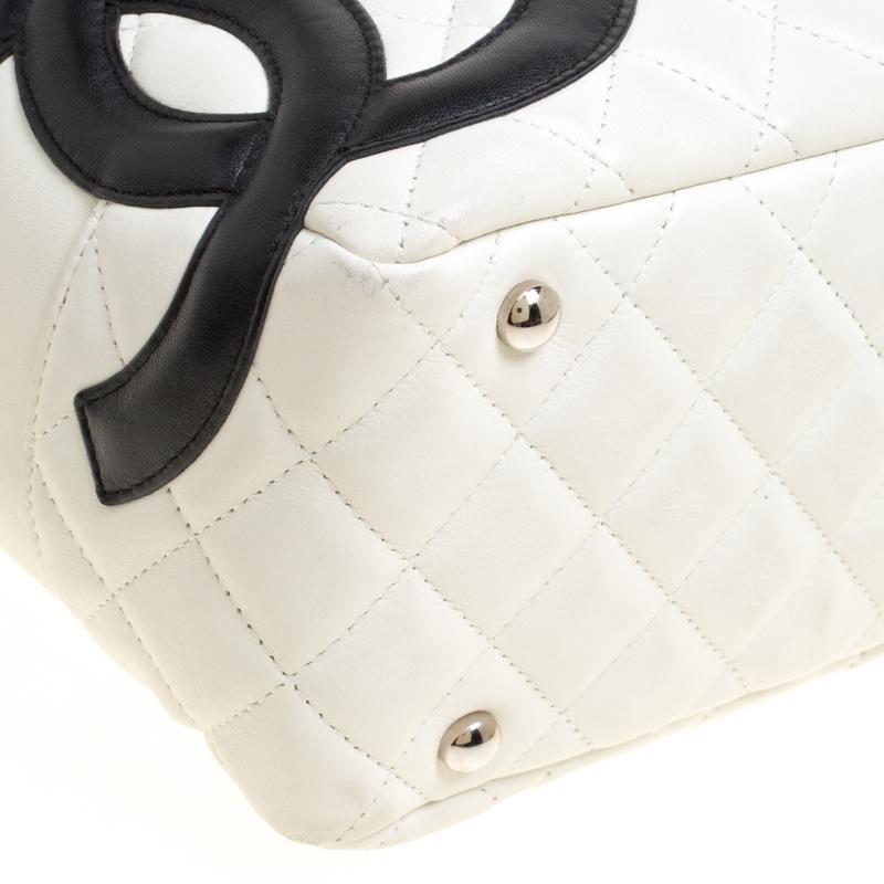 Chanel White Quilted Leather Cambon Ligne Bowler Bag 7