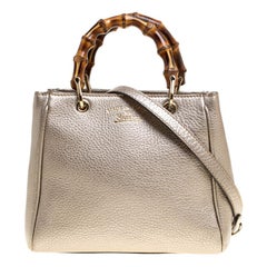 Gucci Metallic Beige Leather Bamboo Top Handle Shopper Tote