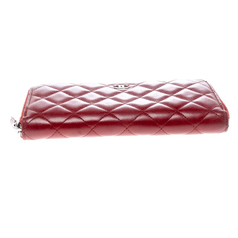 Women's Chanel Red Quilted Leather Zip Around Long Wallet