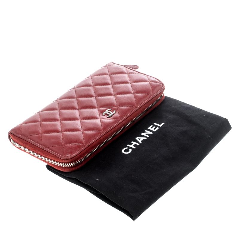 Chanel Red Quilted Leather Zip Around Long Wallet 2