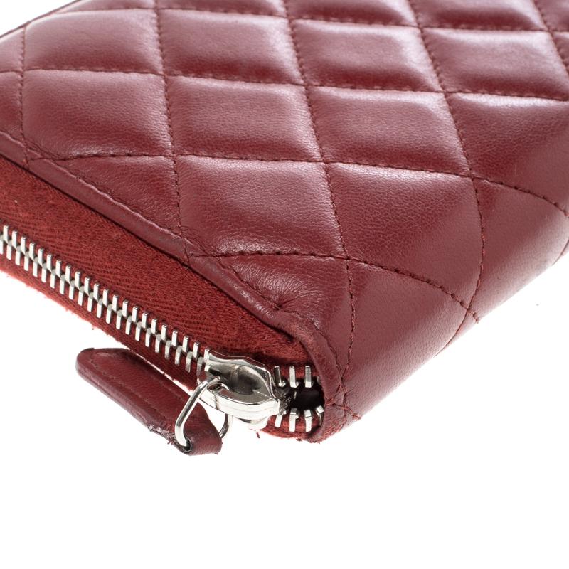 Chanel Red Quilted Leather Zip Around Long Wallet 3