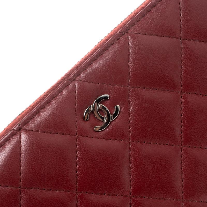 Chanel Red Quilted Leather Zip Around Long Wallet 1