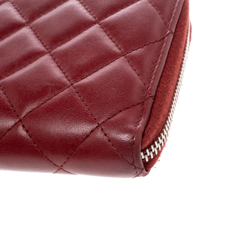 Chanel Red Quilted Leather Zip Around Long Wallet 6