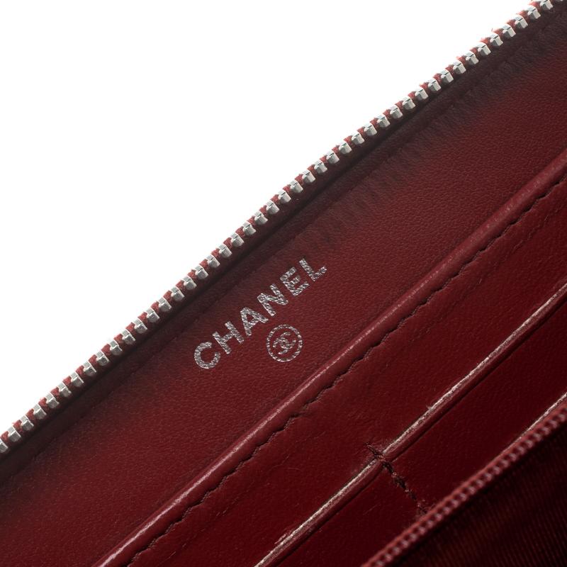 Chanel Red Quilted Leather Zip Around Long Wallet 5