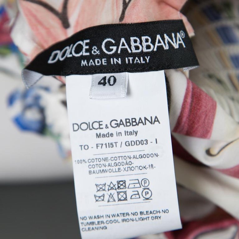 Dolce and Gabbana Multicolor Majolica Printed Cotton Smocked Waist ...