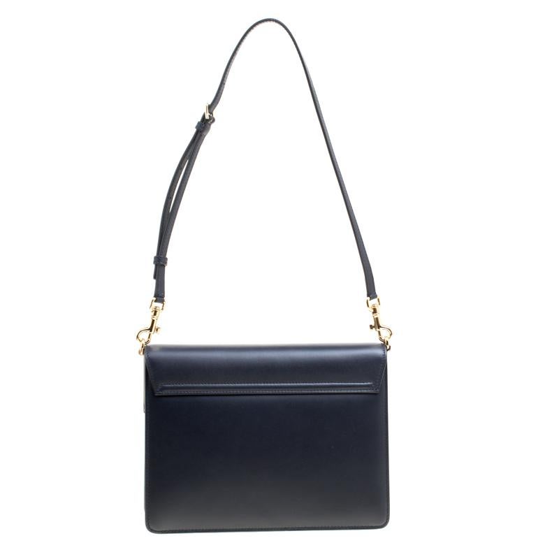 Dolce and Gabbana Navy Blue Leather Lucia Shoulder Bag 2