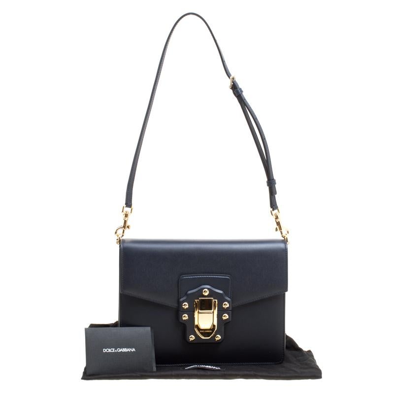 Dolce and Gabbana Navy Blue Leather Lucia Shoulder Bag 3