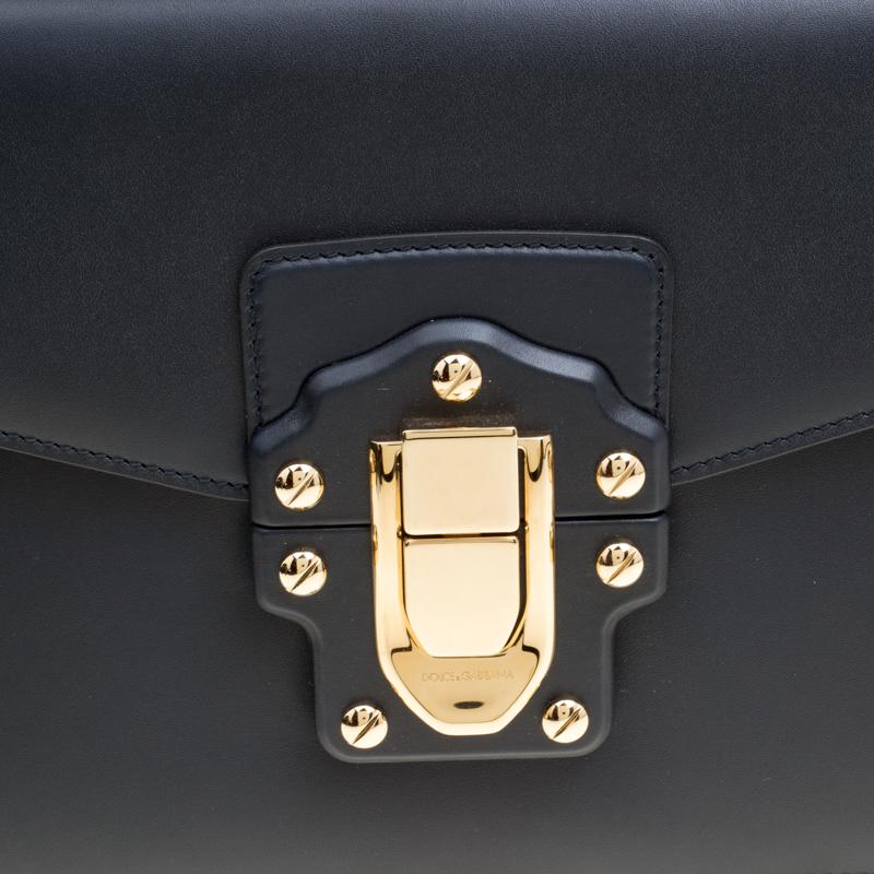 Dolce and Gabbana Navy Blue Leather Lucia Shoulder Bag 1