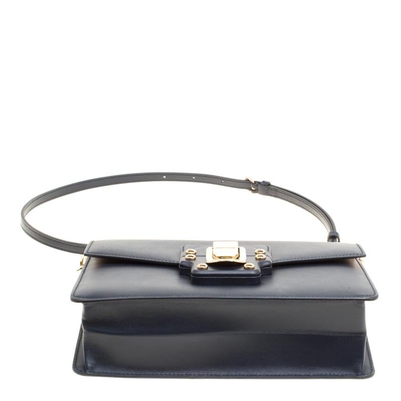Women's Dolce and Gabbana Navy Blue Leather Lucia Shoulder Bag