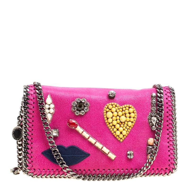 Stella McCartney Pink Faux Leather Embellished Falabella Crossbody Bag