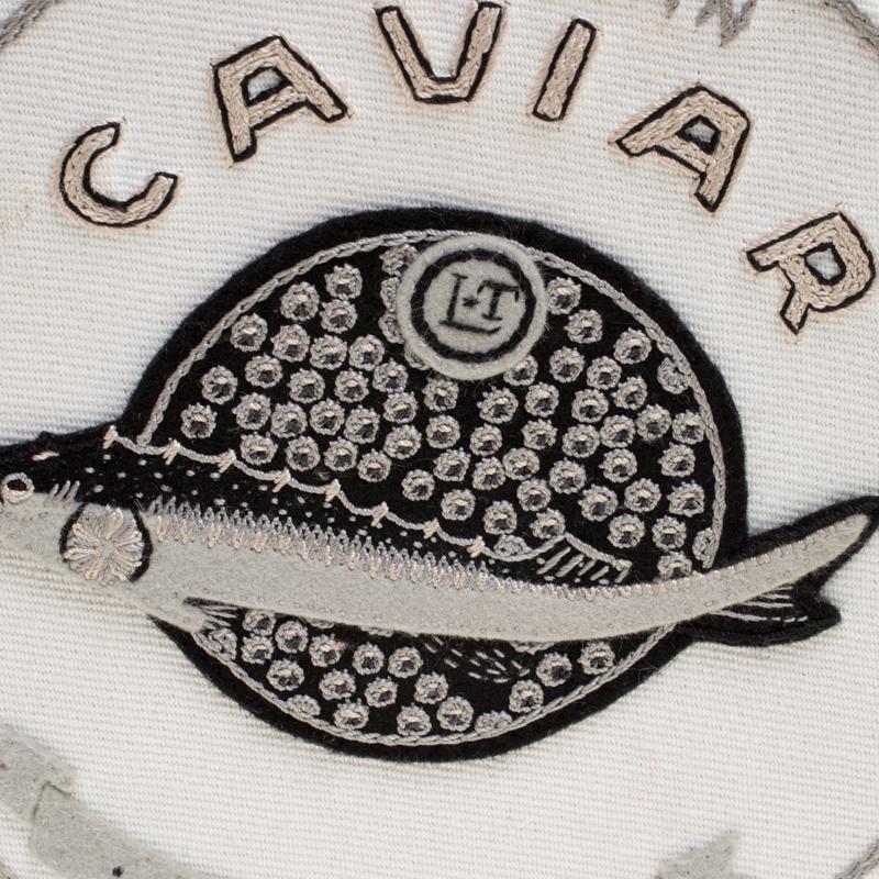 Olympia Le Tan White Fabric and Leather Parisian Caviar Clutch In Good Condition In Dubai, Al Qouz 2