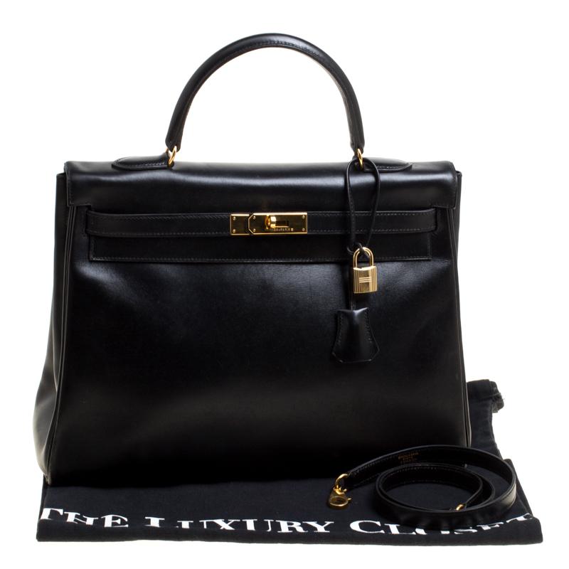 Hermes Black Box Calf Leather Gold Hardware Kelly Retourne 35 Bag 10