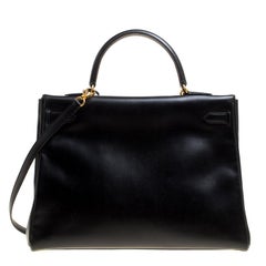 Hermes Black Box Calf Leather Gold Hardware Kelly Retourne 35 Bag