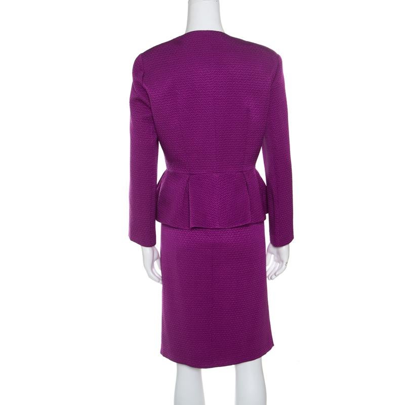 purple belted wool skirt suits