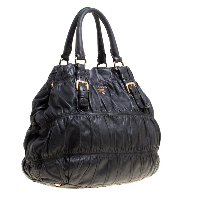 Women's Prada Black Nappa Gaufre Leather Shopping Tote