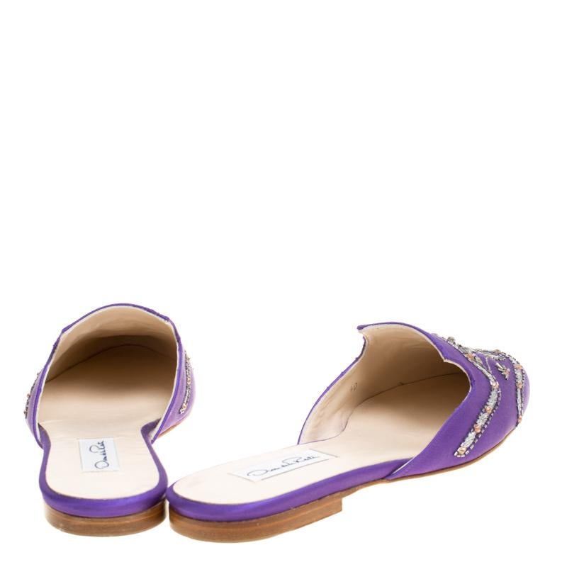 Oscar De La Renta Purple Embellished Satin Flat Spanish Mules Size 40 1