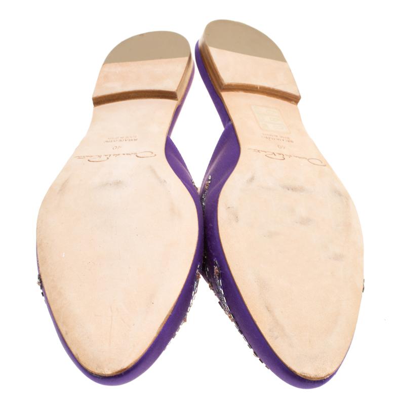Oscar De La Renta Purple Embellished Satin Flat Spanish Mules Size 40 2