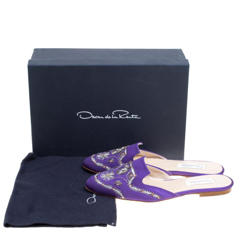 Oscar De La Renta Purple Embellished Satin Flat Spanish Mules Size 40 4