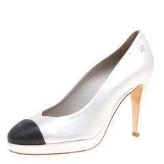 Chanel Two Tone Leather Cap Toe Platform Pumps Size 36.5