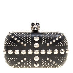 Alexander McQueen Black Leather Skull Studded Brittania Clutch