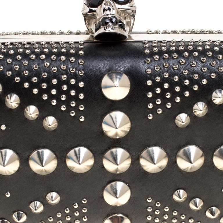 Alexander McQueen Black Leather Skull Studded Brittania Clutch at 1stDibs