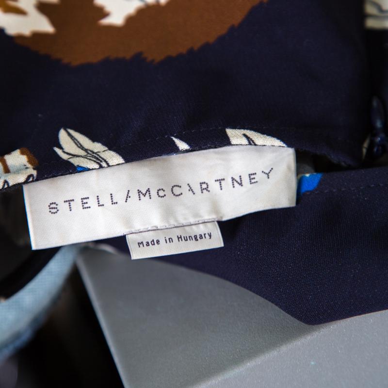 Black Stella McCartney Navy Blue Floral and Cat Printed Crepe Petra Dress L