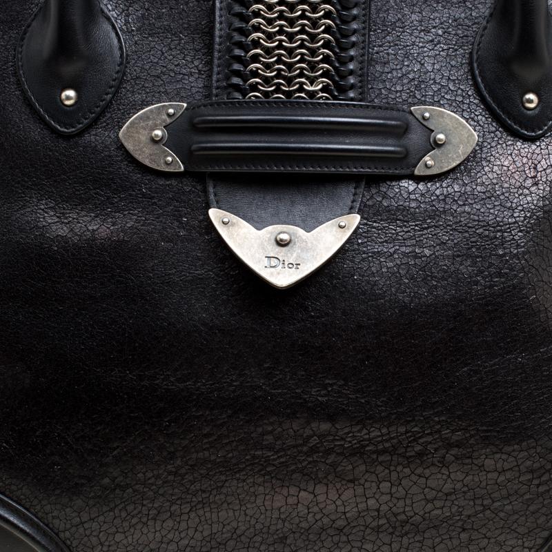 Dior Black Crackled Effect Leather Dome Satchel 2
