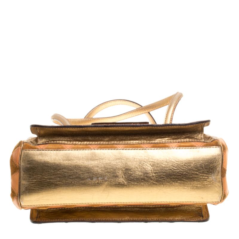 Dolce and Gabbana Peach/Gold Quilted Stitch Leather and Suede Frame Bag 2