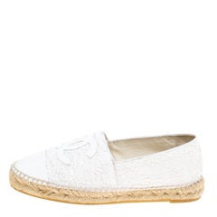 Chanel White Sequins and Patent Leather CC Espadrilles Size 38