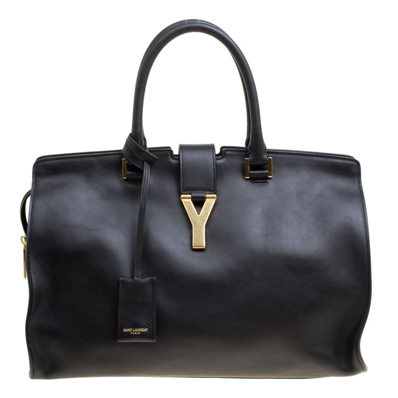 Saint Laurent Black Leather Medium Cabas Chyc Tote
