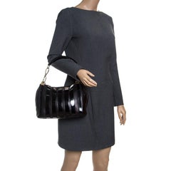 Versace Black Leather and Patent Stripe Logo Shoulder Bag