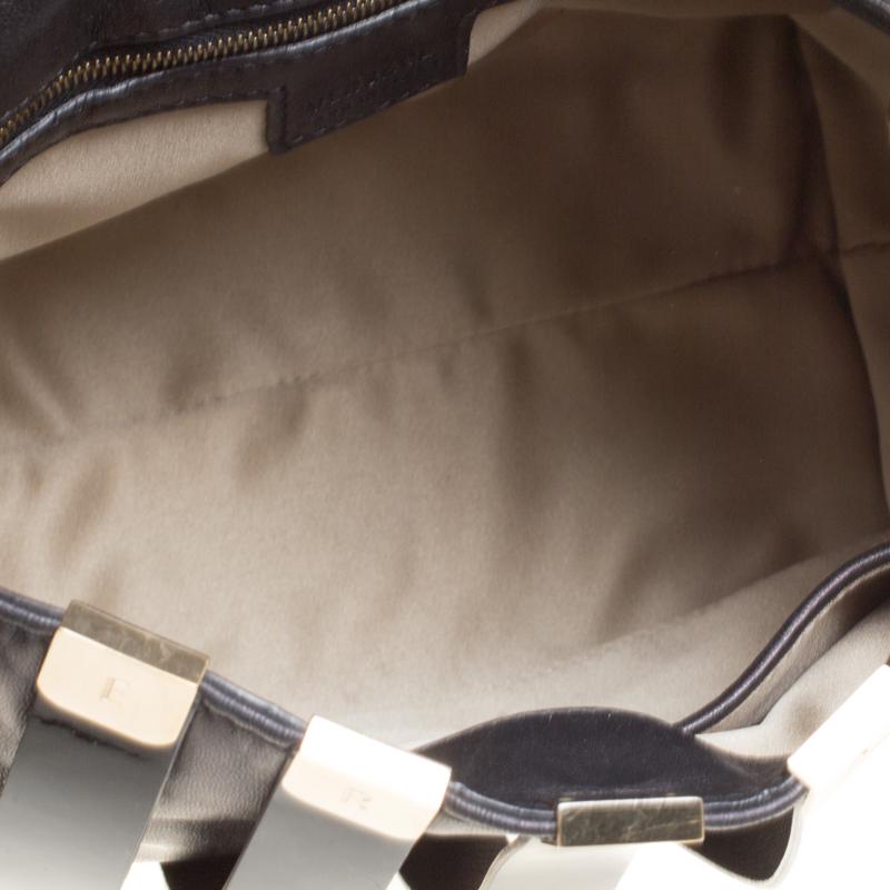 Versace Black Leather and Patent Stripe Logo Shoulder Bag 2