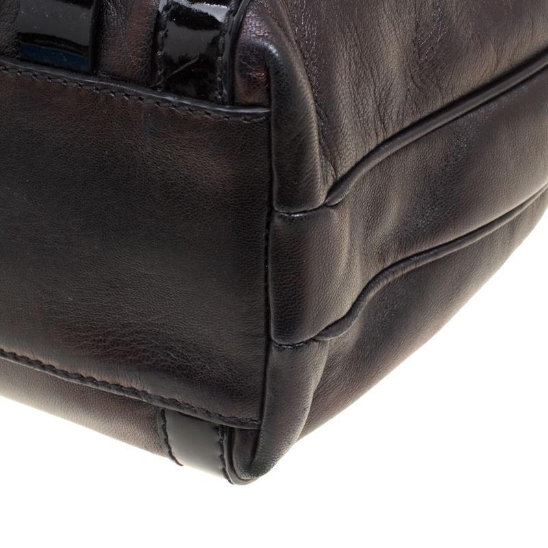 Versace Black Leather and Patent Stripe Logo Shoulder Bag 4