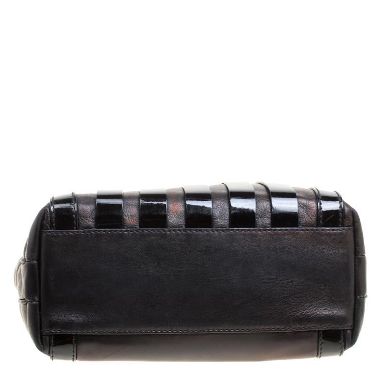 Versace Black Leather and Patent Stripe Logo Shoulder Bag 5