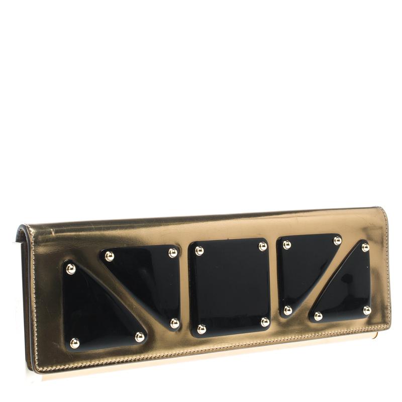 Black Gucci Gold Leather Romy Clutch