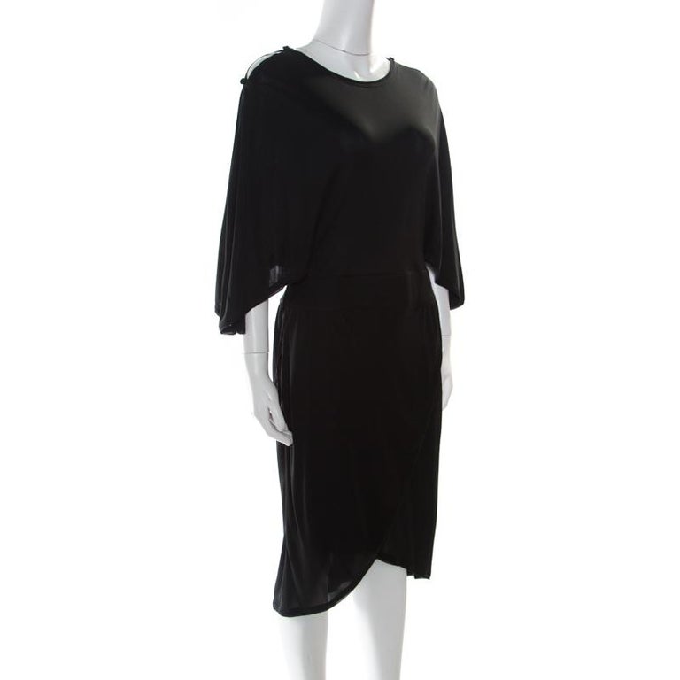 Fendi Black Cutout Dolman Sleeve Faux Wrap Jersey Dress M For Sale at ...