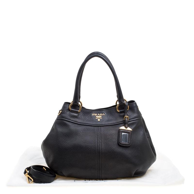 Prada Black Pebbled Leather Sacca 2 Manici Shoulder Bag 5