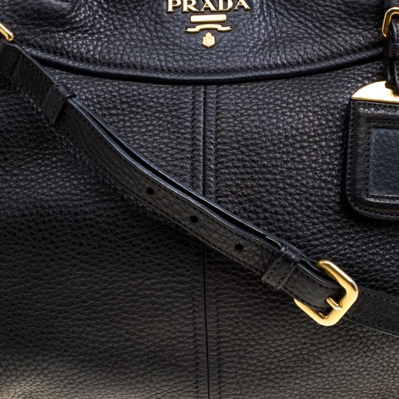 Prada Black Pebbled Leather Sacca 2 Manici Shoulder Bag 2